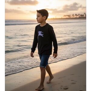 NWT-Burberry Kids EKD-motif cotton T-shirt - Black